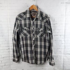 BLUE CROWN BLACK & WHITE PLAID FLANNEL LONG SLEEVE BUTTON DOWN SHIRT SIZE XL
